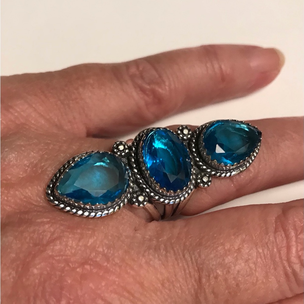 Blue Topaz Stamped 925 Sterling Silver Ring